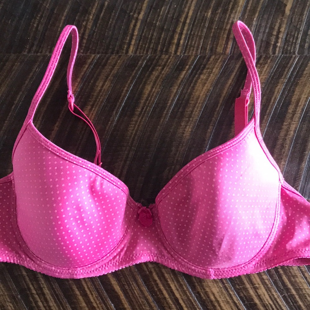 Pink polka dot bra